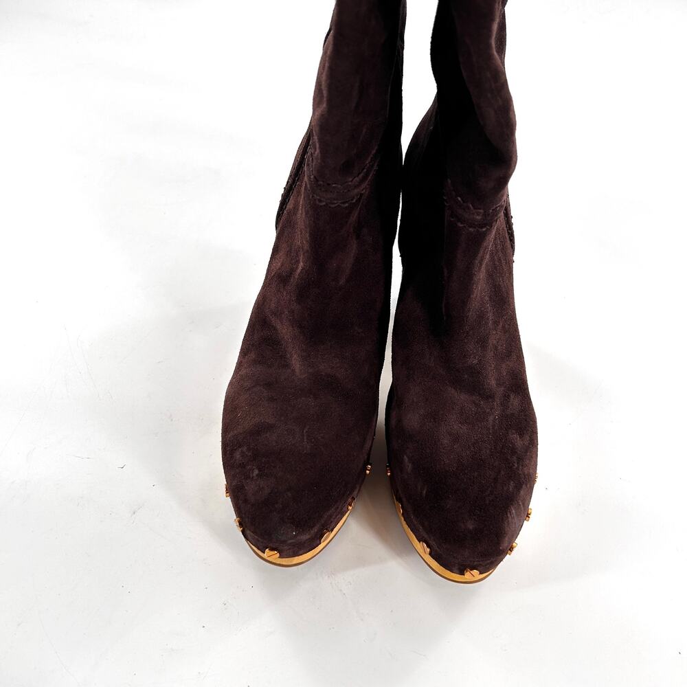 Veronica Beard Glendale Suede Clog Boots 9.5 NWOT Tall Knee High Brown Wood - Picture 10 of 13